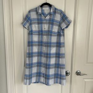 J. Jill Love Linen Blue and White Plaid Dress Size XS